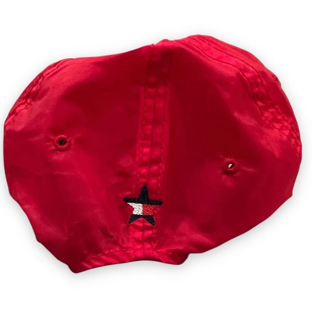 VTG Tommy Hilfiger Girls Athletics Nylon Hat‎ Cap Red Cinch Y2K Adjustable 90s